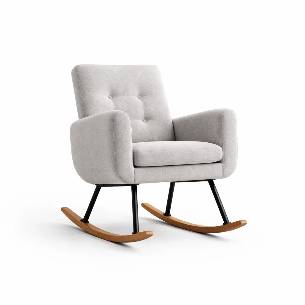 Tissu Gris Fauteuil à bascule avec Structure en Métal et Bascule en Bois-dreamsnugz