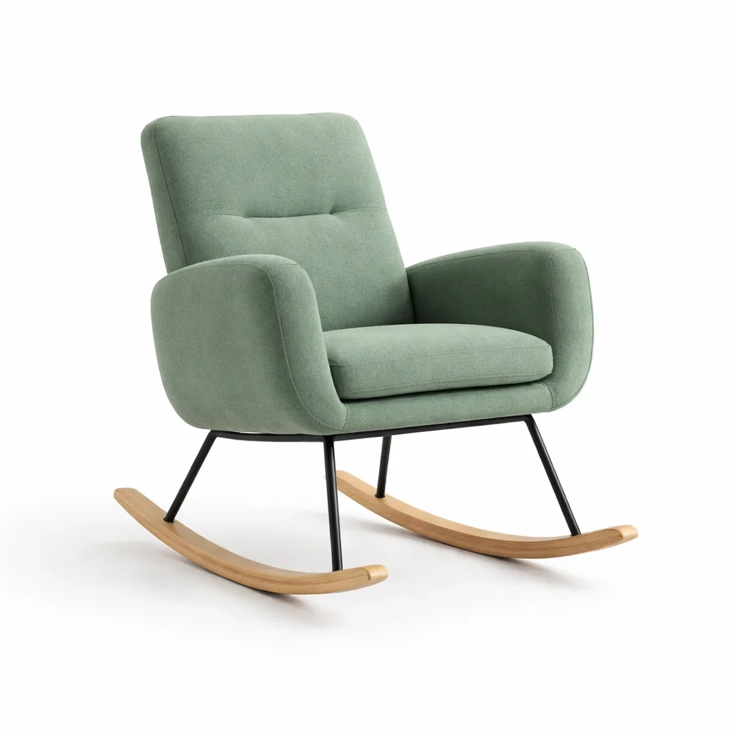Tissu Vert Fauteuil à bascule avec Cadre en Métal et Bois-dreamsnugz