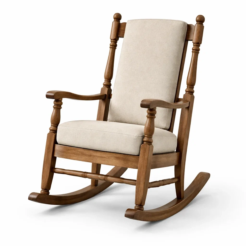 Bois et Tissu Polyester Beige Fauteuil à bascule-dreamsnugz