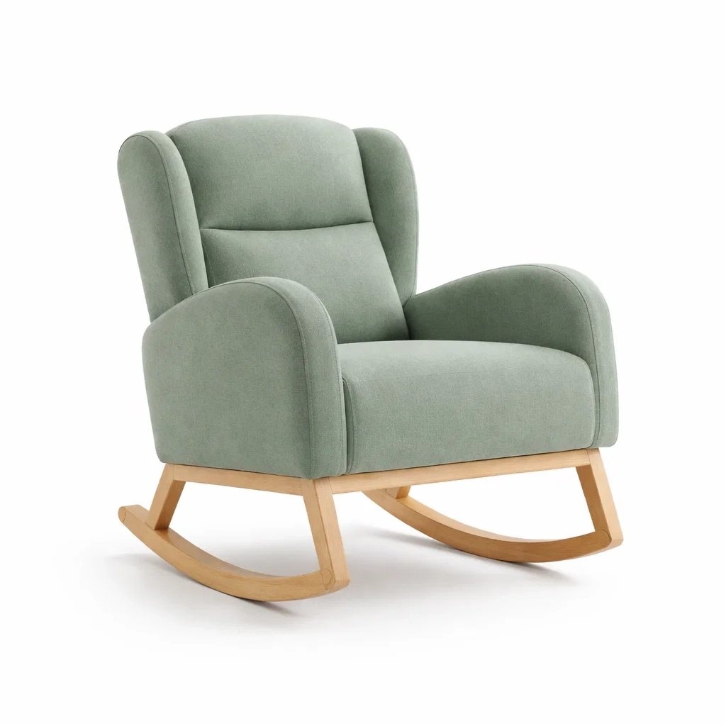 Tissu Polyester Vert Fauteuil à bascule avec Cadre en Hêtre-dreamsnugz
