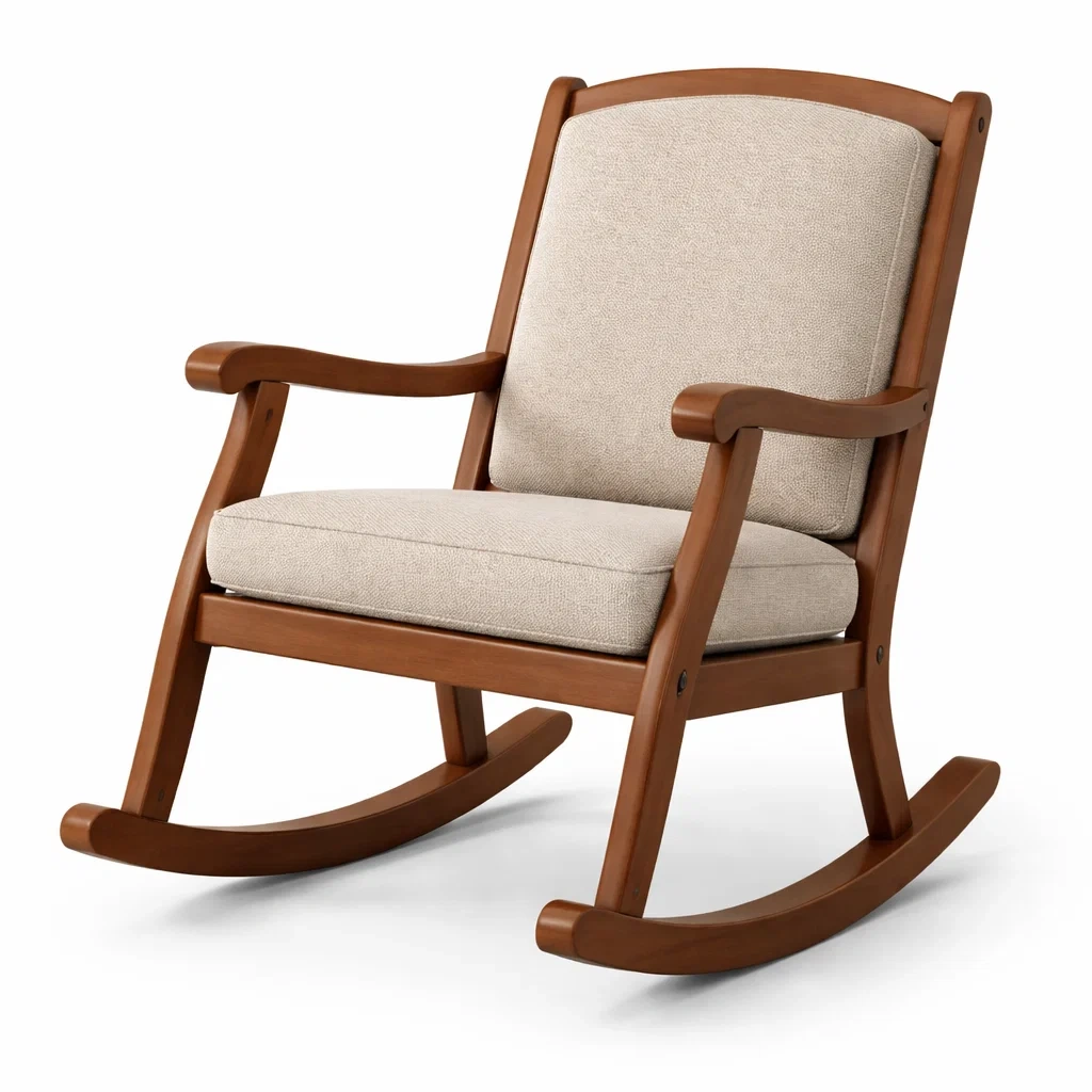Bois Fauteuil à bascule avec Revêtement en Tissu Beige-dreamsnugz