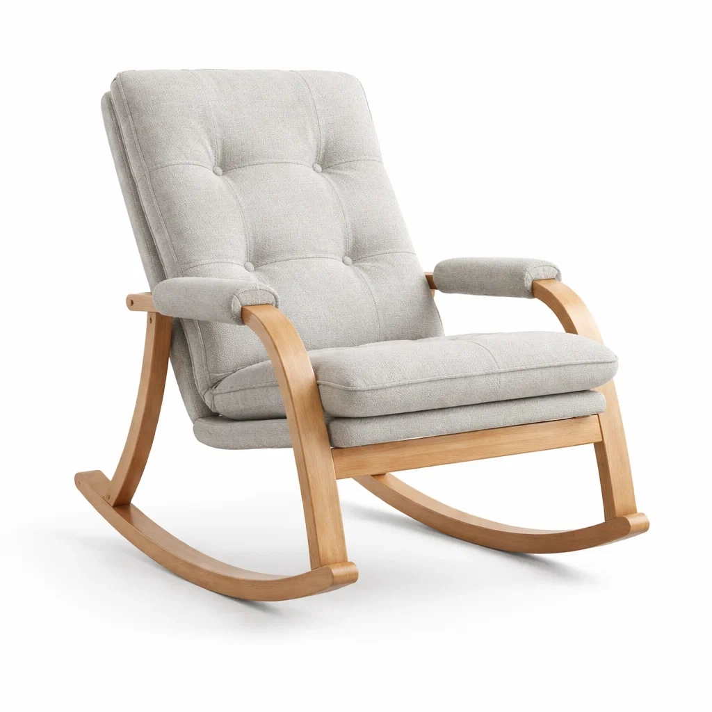 Bois et Tissu Gris Clair Fauteuil à bascule-dreamsnugz