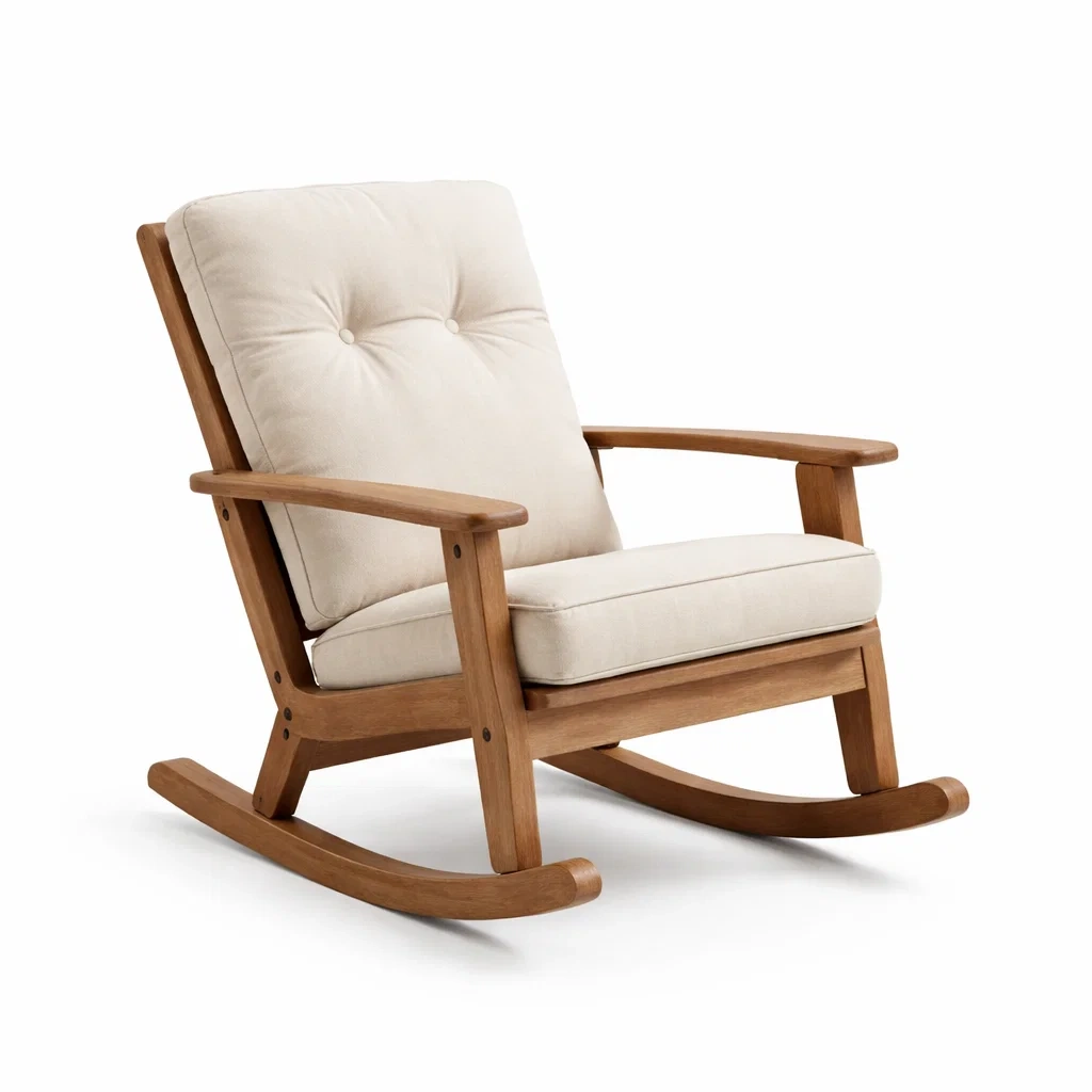 Bois et Tissu Beige Fauteuil à bascule-dreamsnugz