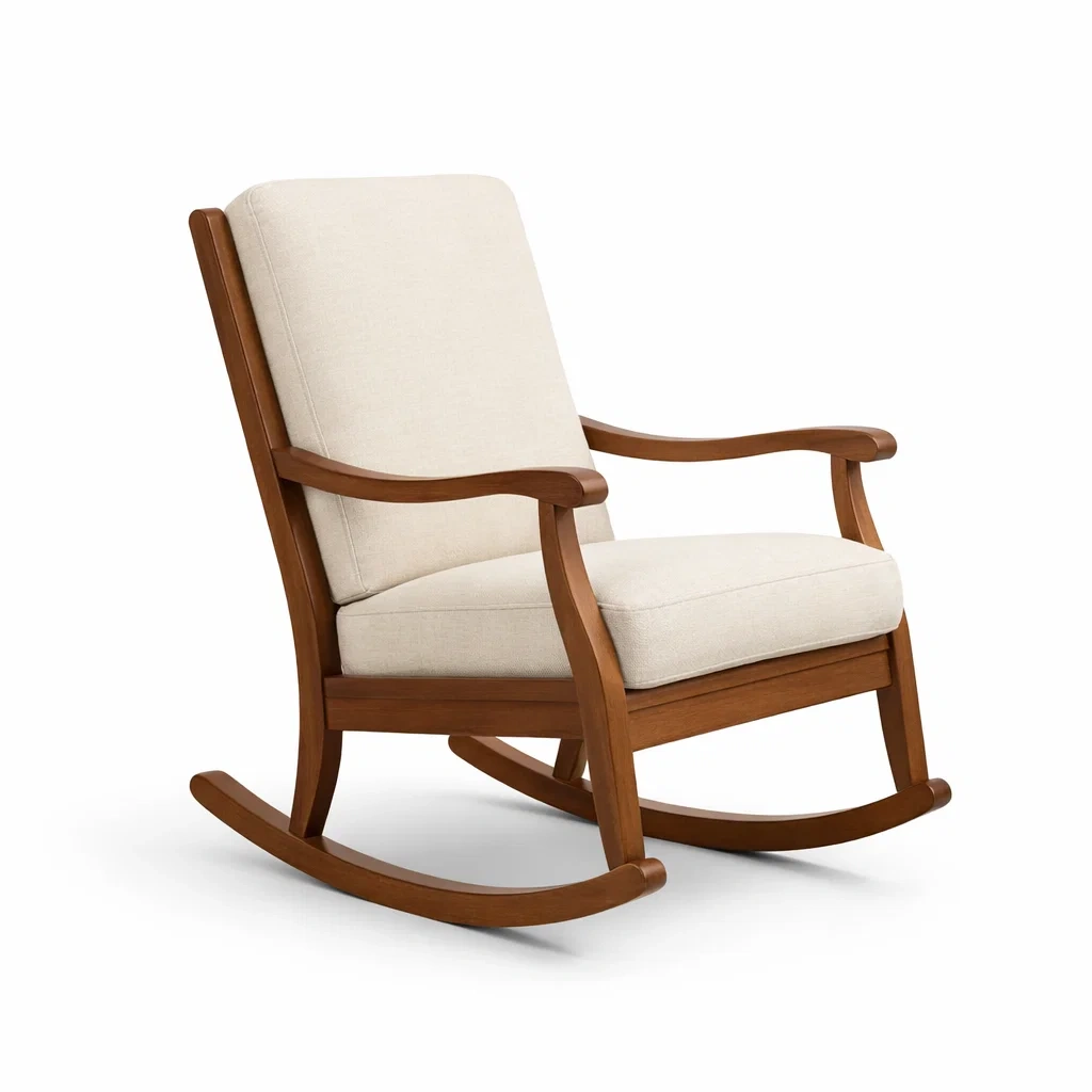 Bois Fauteuil à bascule avec Coussins en Lin Beige-dreamsnugz