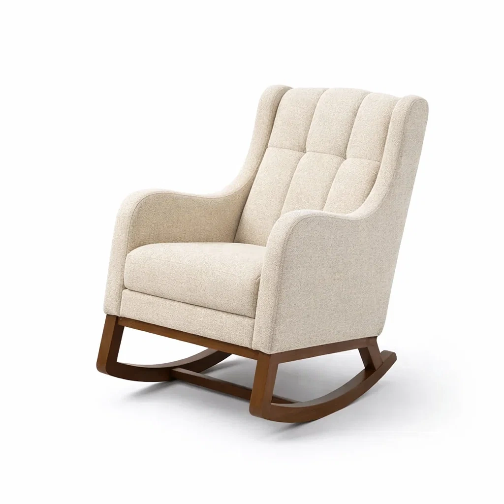 Tissu Beige Fauteuil à bascule avec Cadre en Bois-dreamsnugz