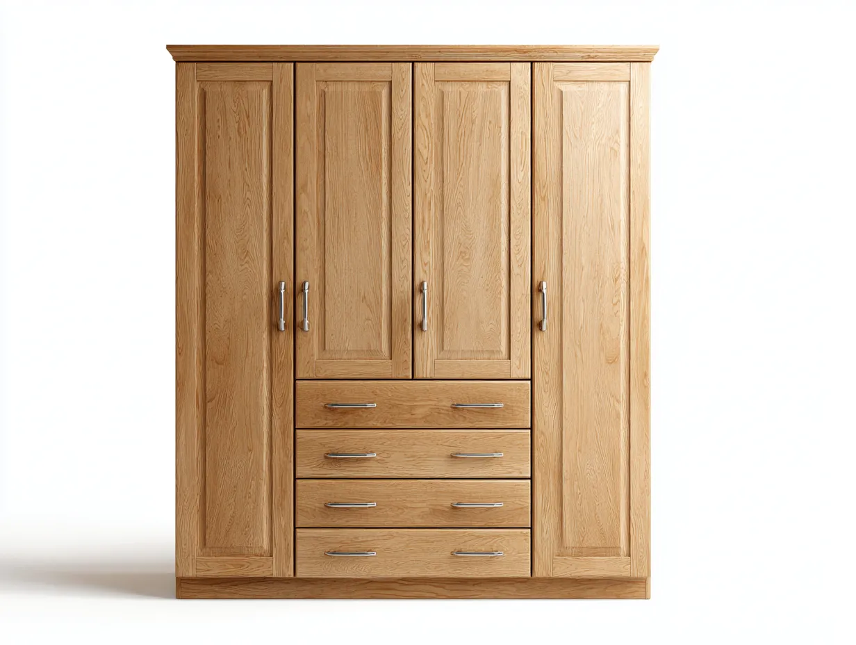 Armoire 4 portes en bois 180x60x220 cm - chêne clair - rangement chambre - style classique-Casagolab