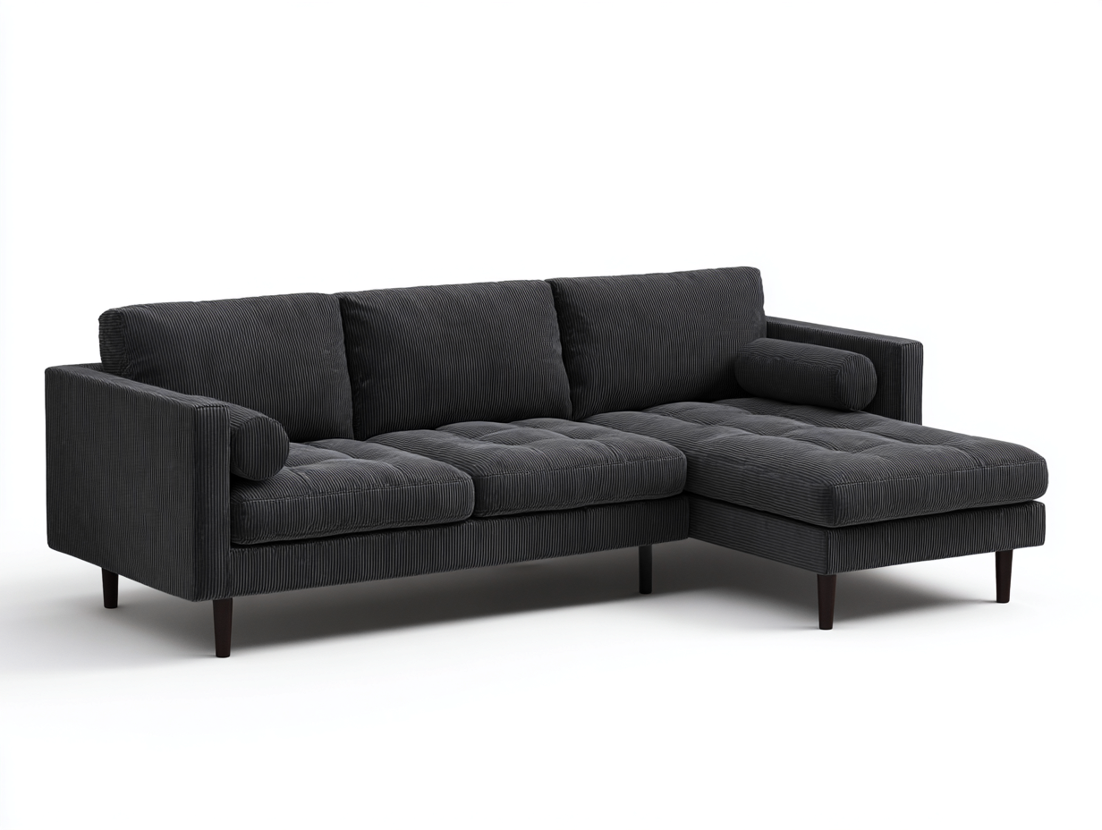 Canapé d'angle en tissu côtelé 276x165x82 cm - gris foncé - style contemporain pour salon-Casagolab