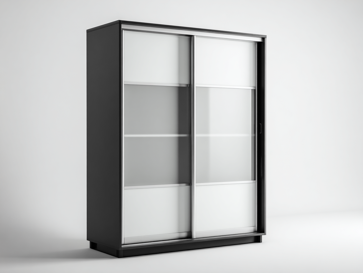 Armoire à portes coulissantes en bois et verre 150x65x215 cm - noir - blanc - rangement chambre - design moderne-Casagolab