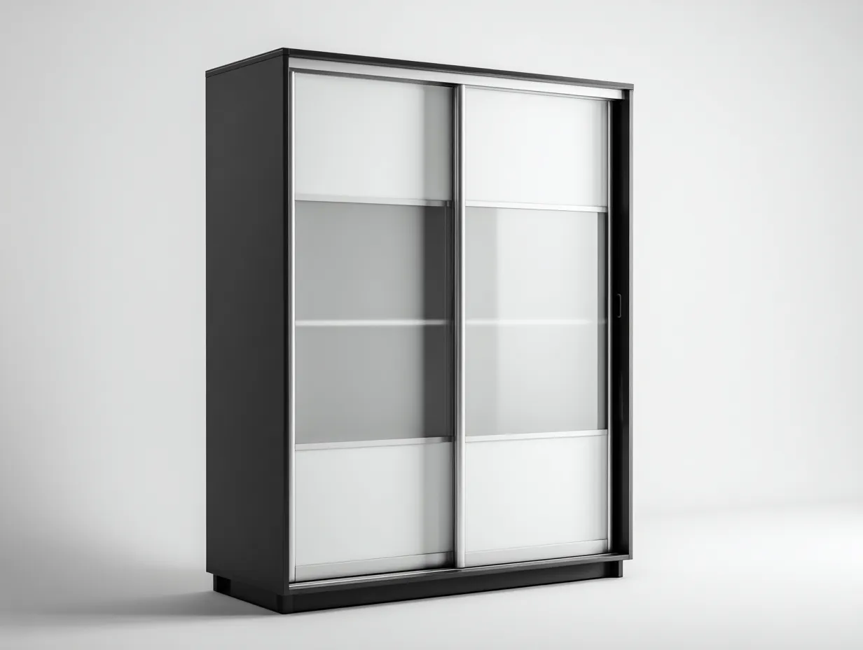 Armoire à portes coulissantes en bois et verre 150x65x215 cm - noir - blanc - rangement chambre - design moderne-Casagolab