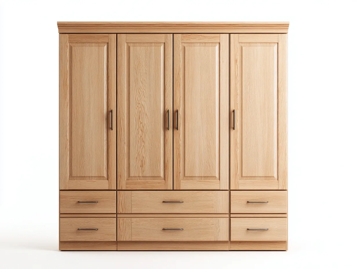 Armoire 4 portes en bois 200x60x220 cm - chêne clair - rangement chambre - style classique-Casagolab