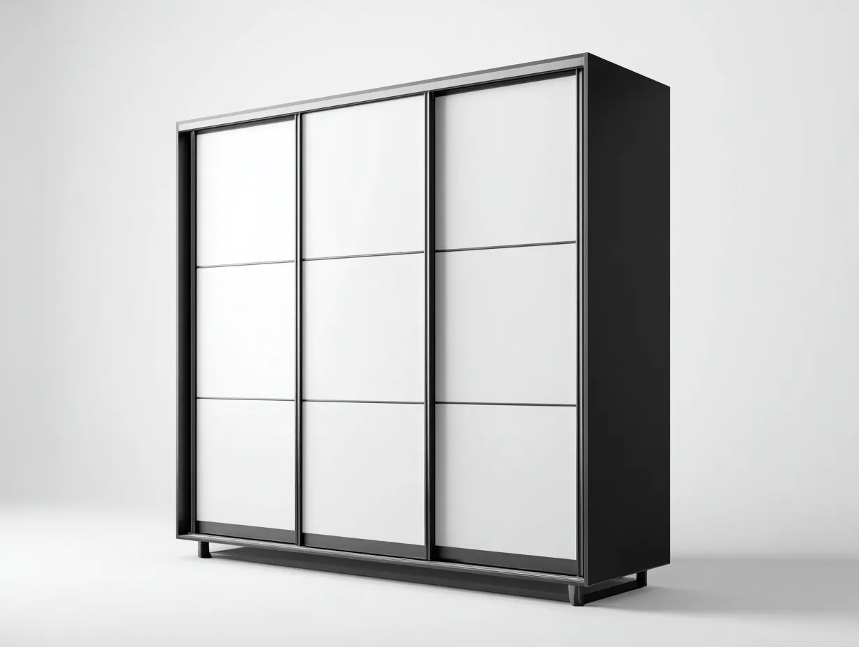 Armoire à portes coulissantes en bois et verre 180x65x215 cm - noir - blanc - rangement chambre - design moderne-Casagolab
