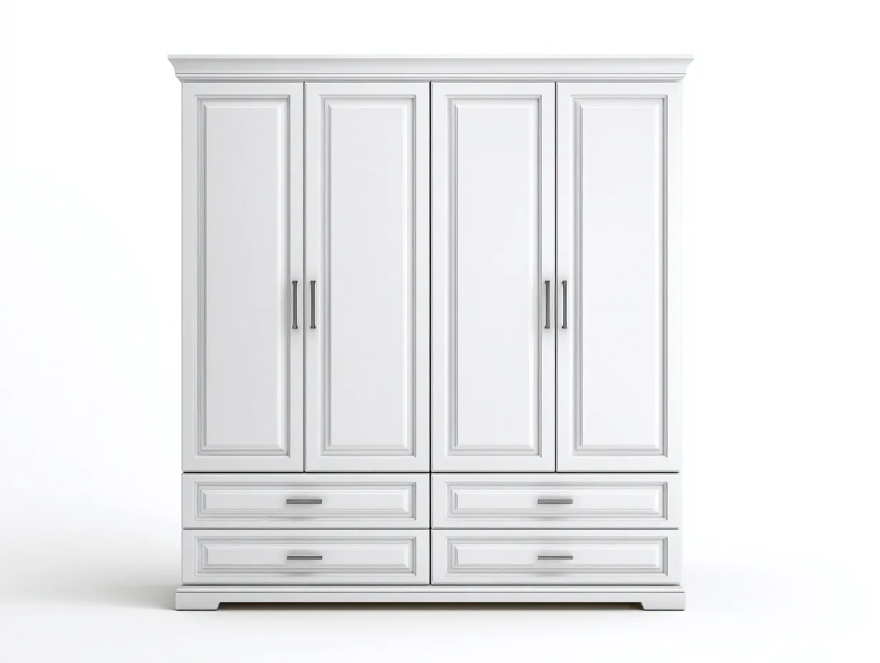 Armoire 4 portes en bois 210x60x220 cm - blanc - rangement chambre - style classique-Casagolab
