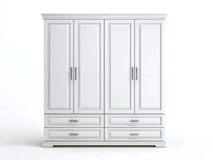 Armoire 4 portes en bois 210x60x220 cm - blanc - rangement chambre - style classique-Casagolab