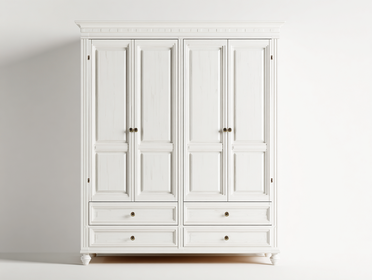 Armoire 4 portes en bois 210x60x225 cm - blanc - rangement chambre - style classique-Casagolab