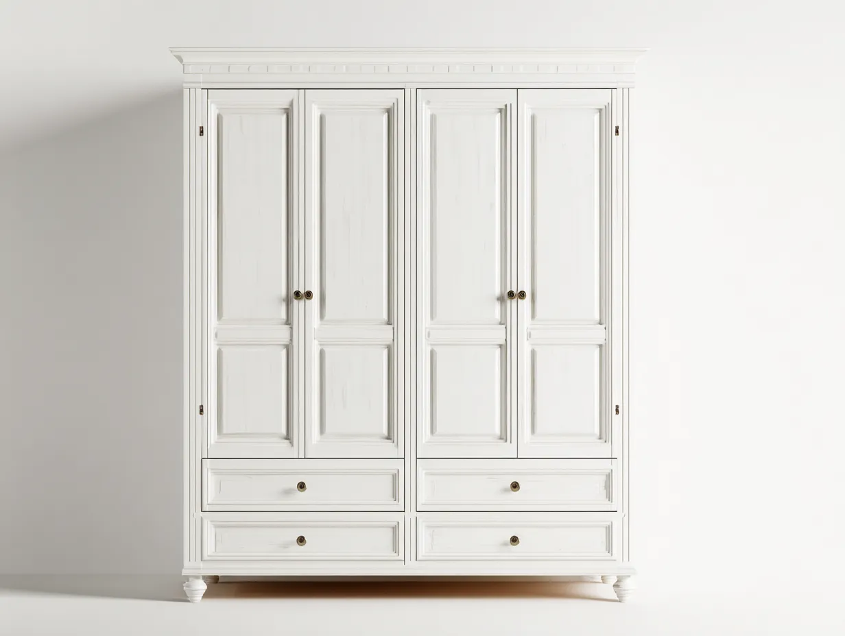 Armoire 4 portes en bois 210x60x225 cm - blanc - rangement chambre - style classique-Casagolab