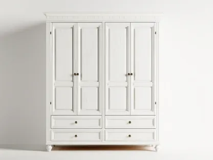 Armoire 4 portes en bois 210x60x225 cm - blanc - rangement chambre - style classique-Casagolab