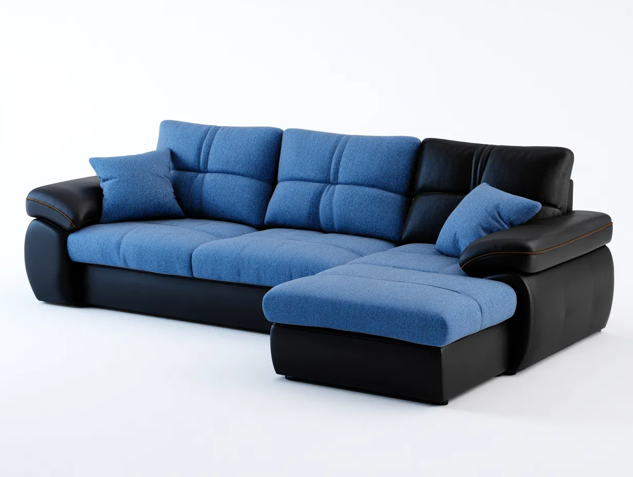 Canapé d'angle en tissu 295x205x85 cm - bleu - noir - confort contemporain pour salon-Casagolab
