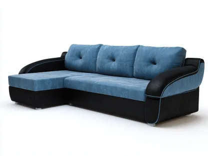 Canapé d'angle en tissu 285x190x83 cm - bleu - noir - style moderne pour salon-Casagolab