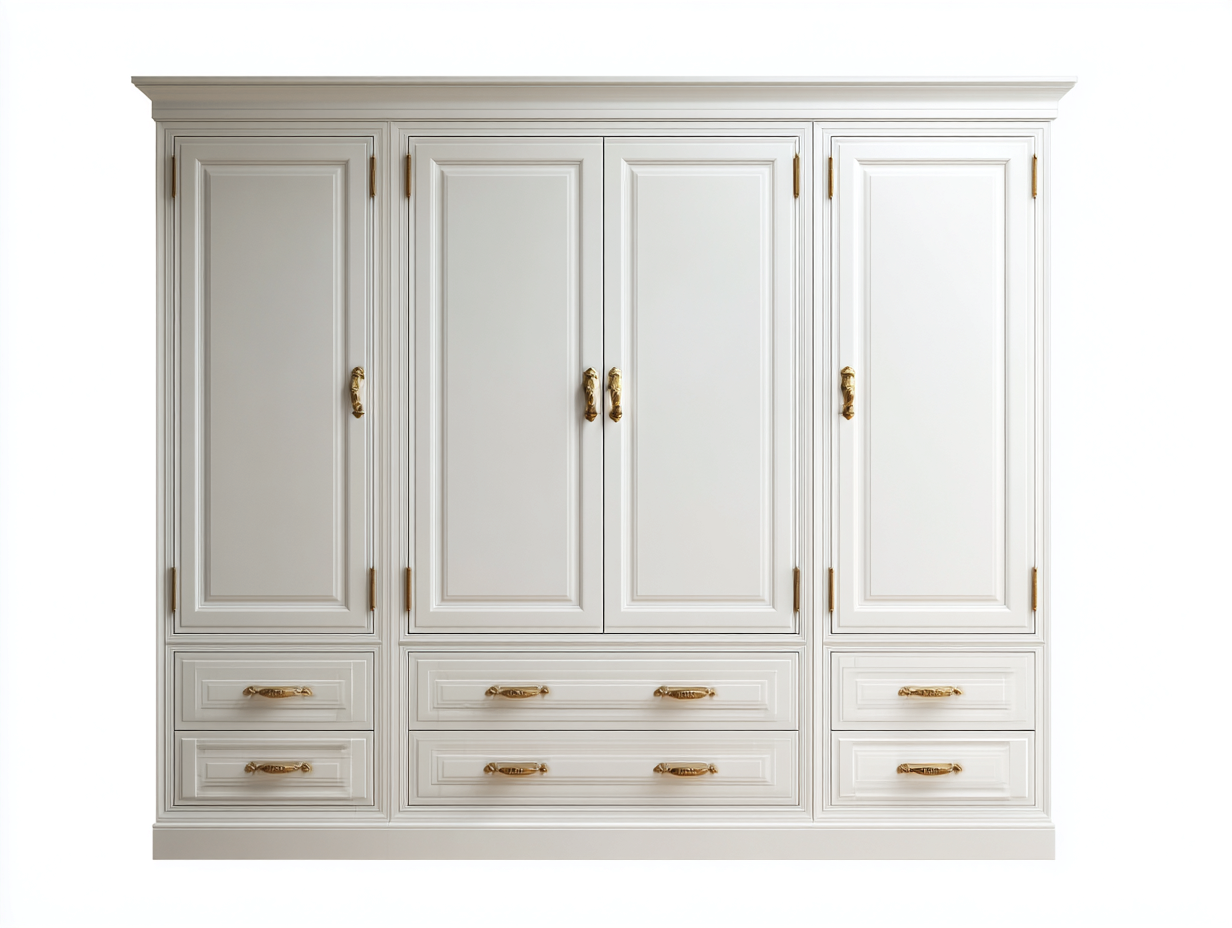 Armoire 4 portes en bois 240x60x225 cm - blanc - rangement chambre - style classique-Casagolab
