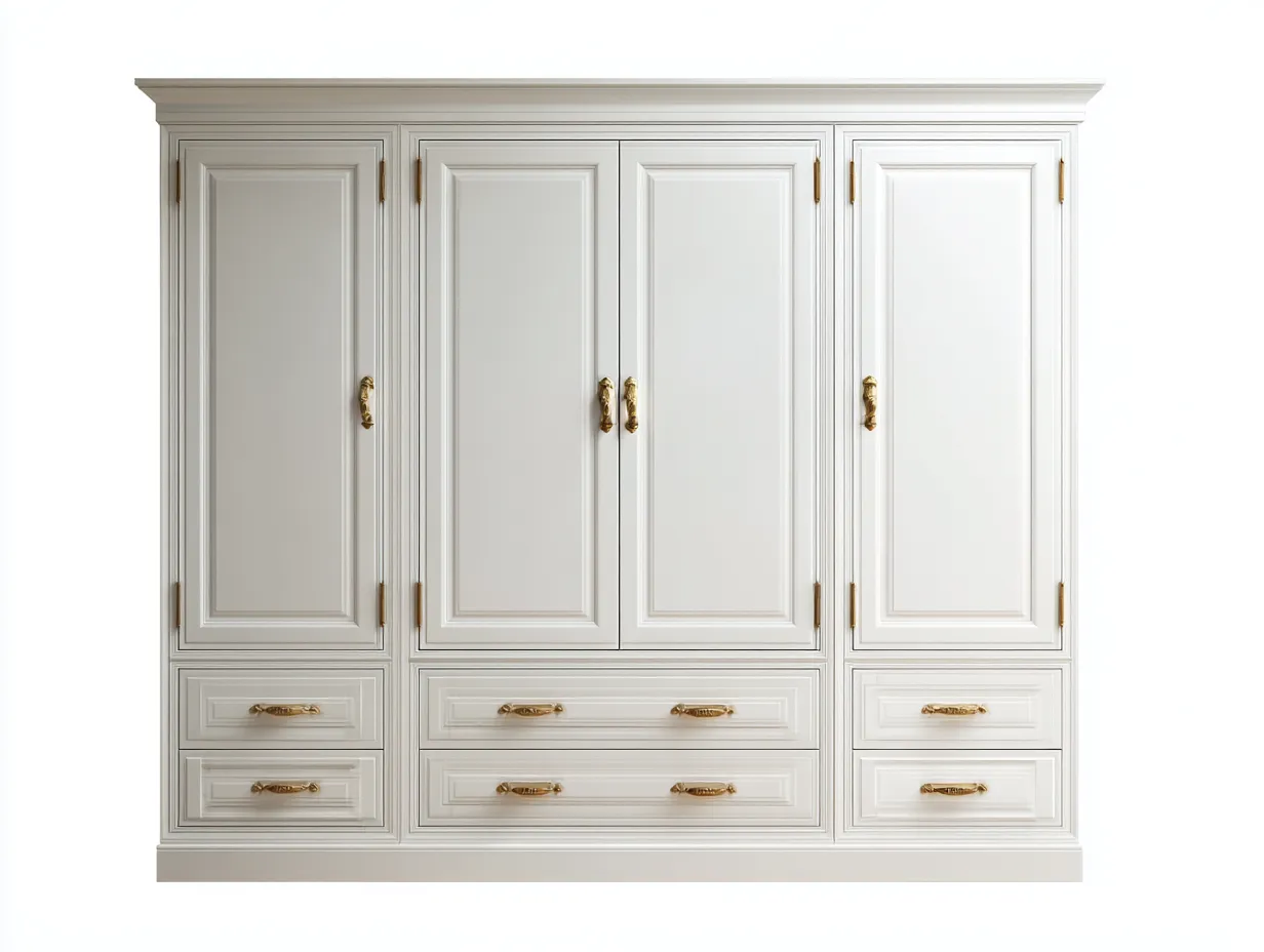 Armoire 4 portes en bois 240x60x225 cm - blanc - rangement chambre - style classique-Casagolab