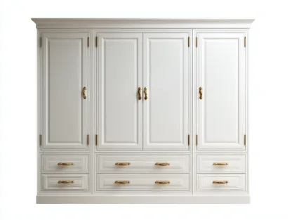 Armoire 4 portes en bois 240x60x225 cm - blanc - rangement chambre - style classique-Casagolab