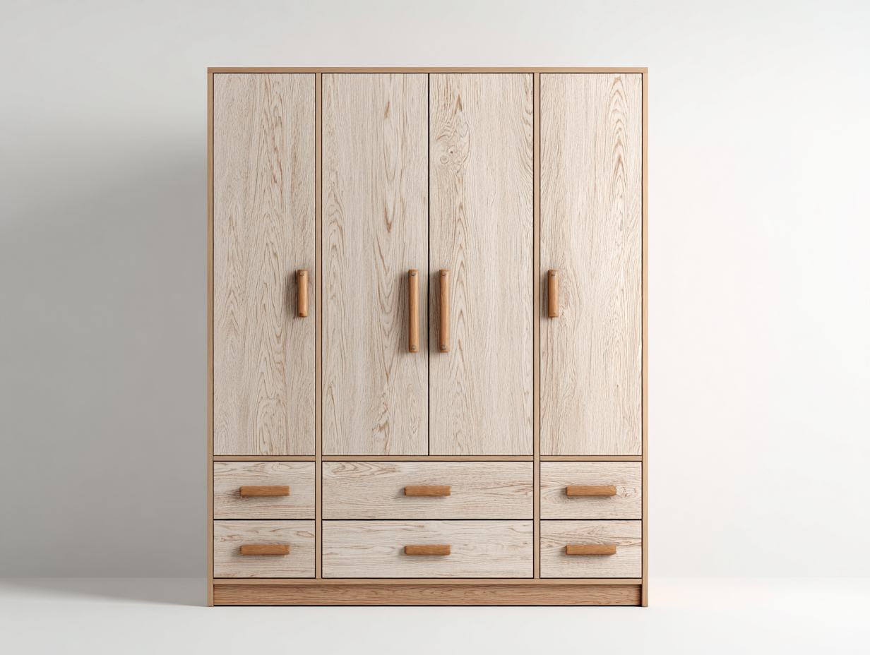 Armoire 4 portes en bois 200x60x200 cm - chêne clair - rangement chambre - style moderne-Casagolab