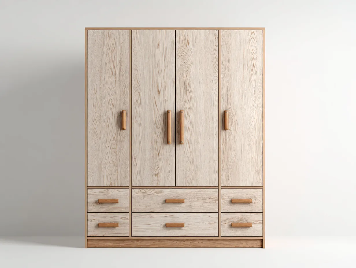 Armoire 4 portes en bois 200x60x200 cm - chêne clair - rangement chambre - style moderne-Casagolab