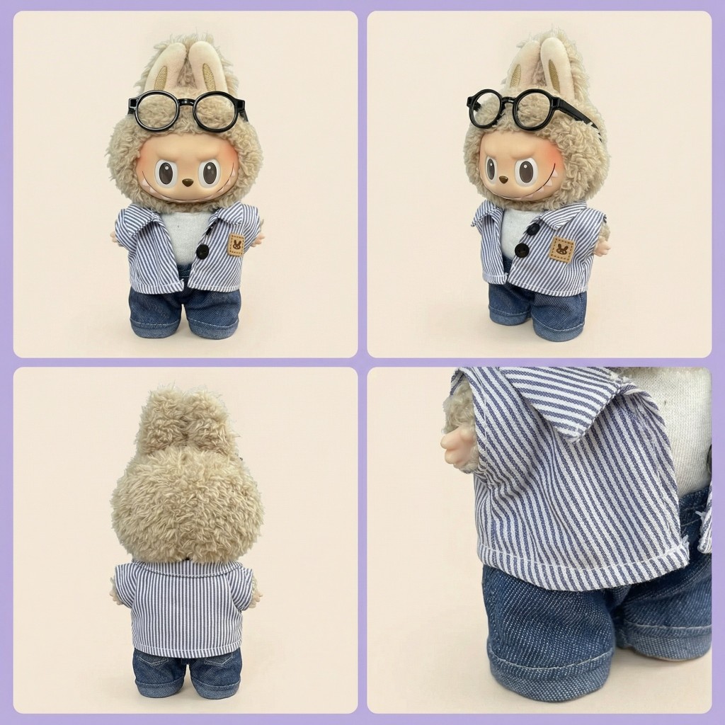 Cute 17CM Doll Clothes Set – Striped Shirt, Jeans & Glasses