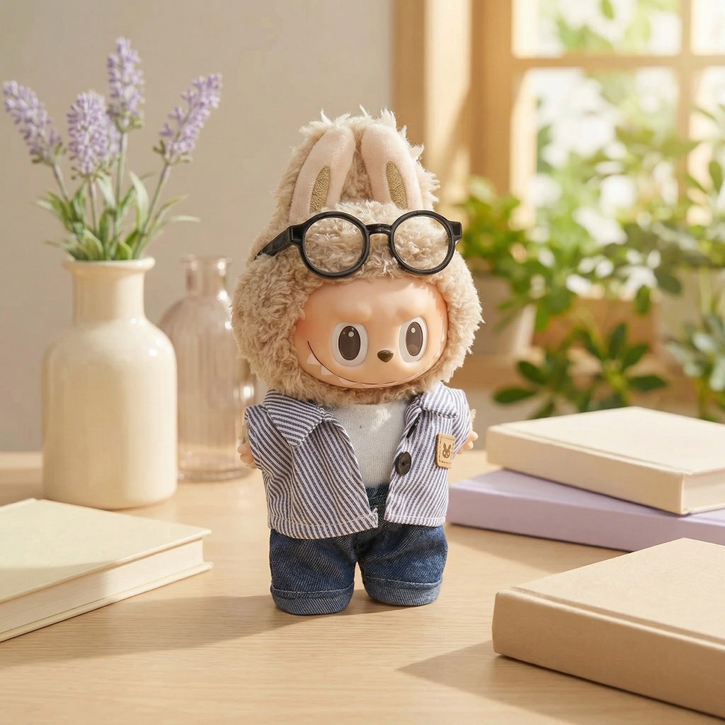 Cute 17CM Doll Clothes Set – Striped Shirt, Jeans & Glasses