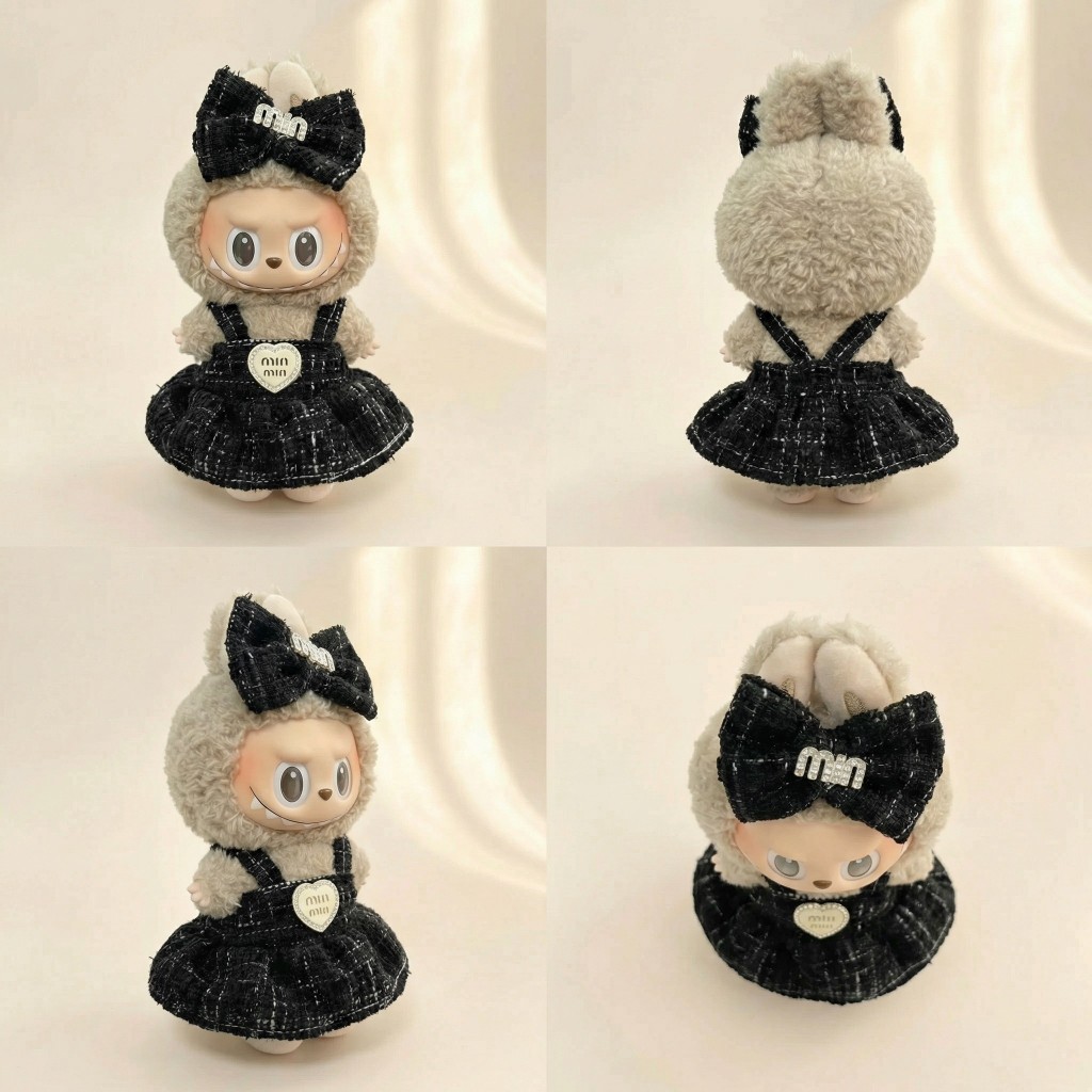 17CM Doll Clothes Set – Black Dress with Bow Headband, Perfect Gift for Mini Dolls