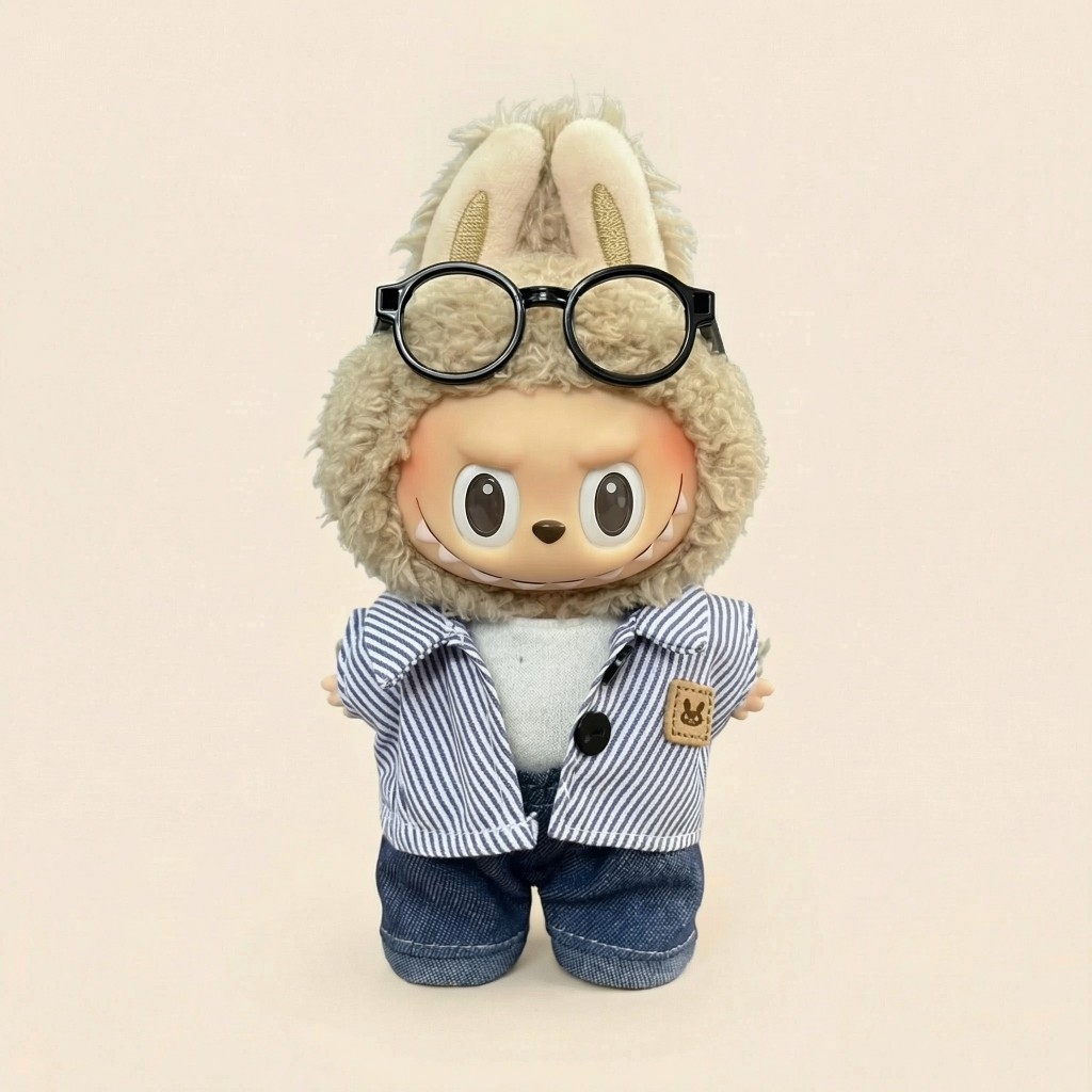 Cute 17CM Doll Clothes Set – Striped Shirt, Jeans & Glasses