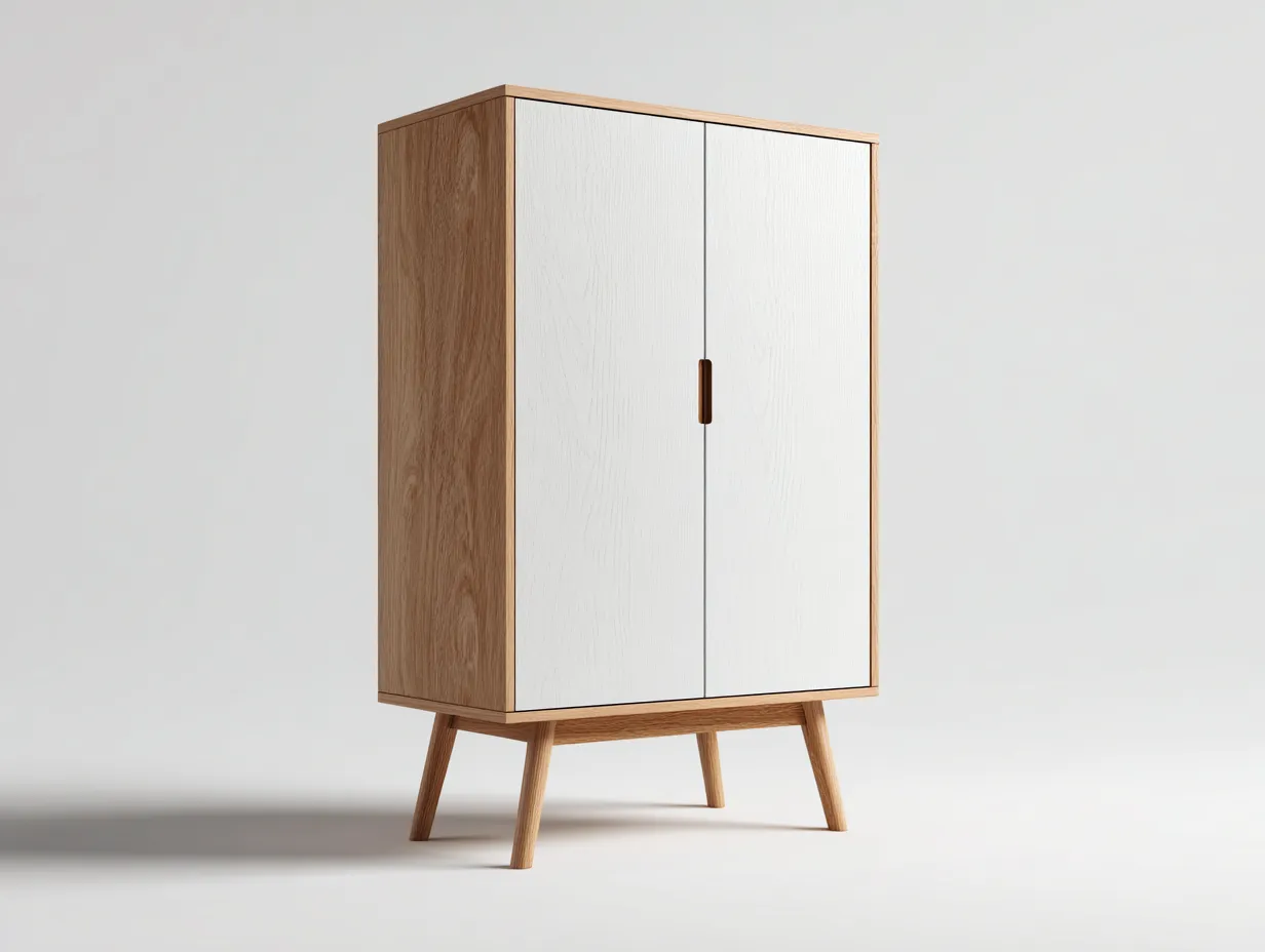 Armadio a 2 ante - legno ingegnerizzato - 98x56x180 cm - bianco-marrone - stile nordico-Luxegetlab