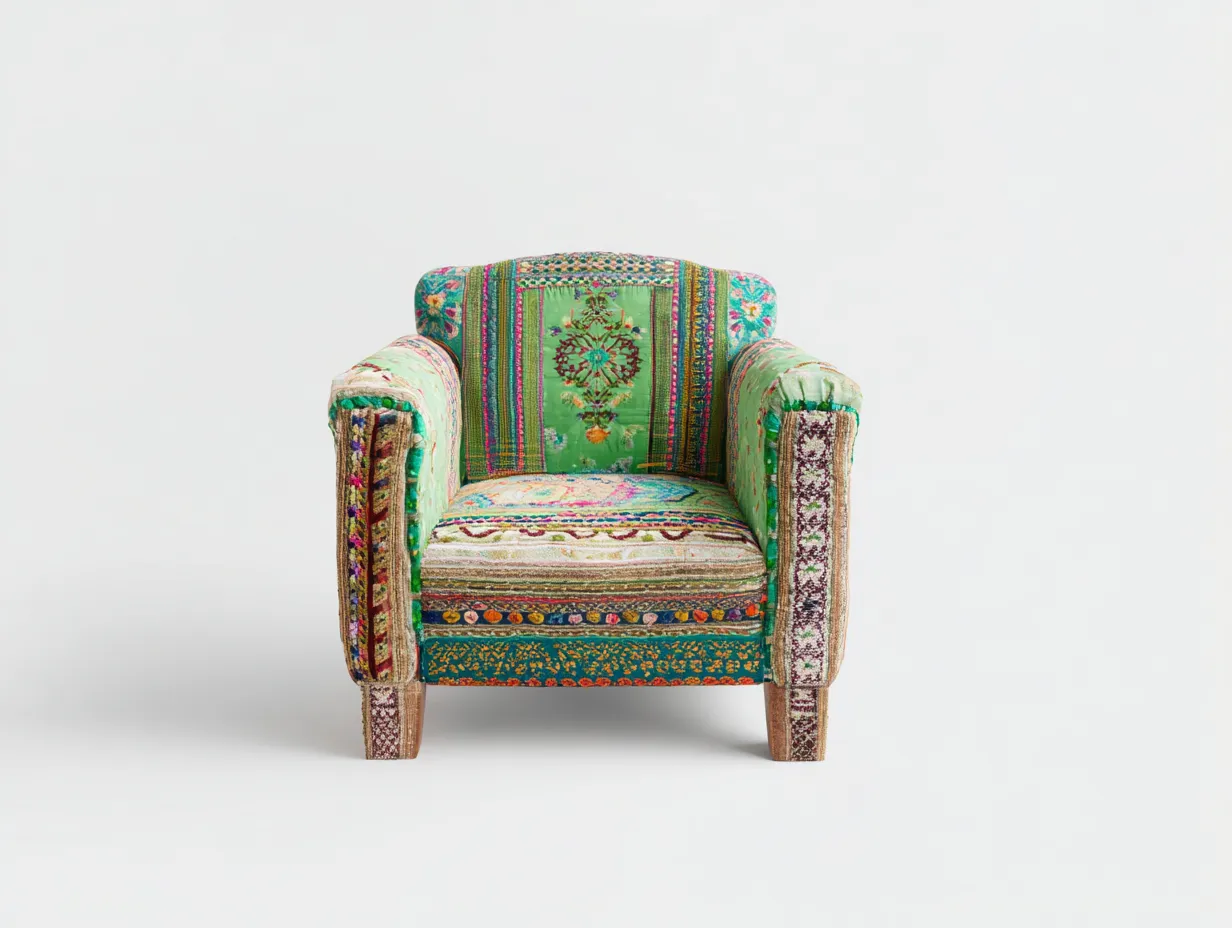 Poltrona in tessuto-tessuto-legno-78x76x88 cm-verde-rosso-giallo-blu-design decorativo-Luxegetlab