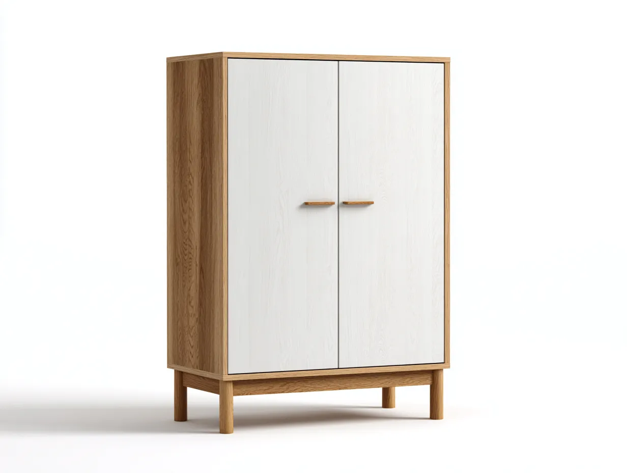 Armadio a 2 ante - legno ingegnerizzato - 96x54x186 cm - bianco-marrone - stile nordico-Luxegetlab