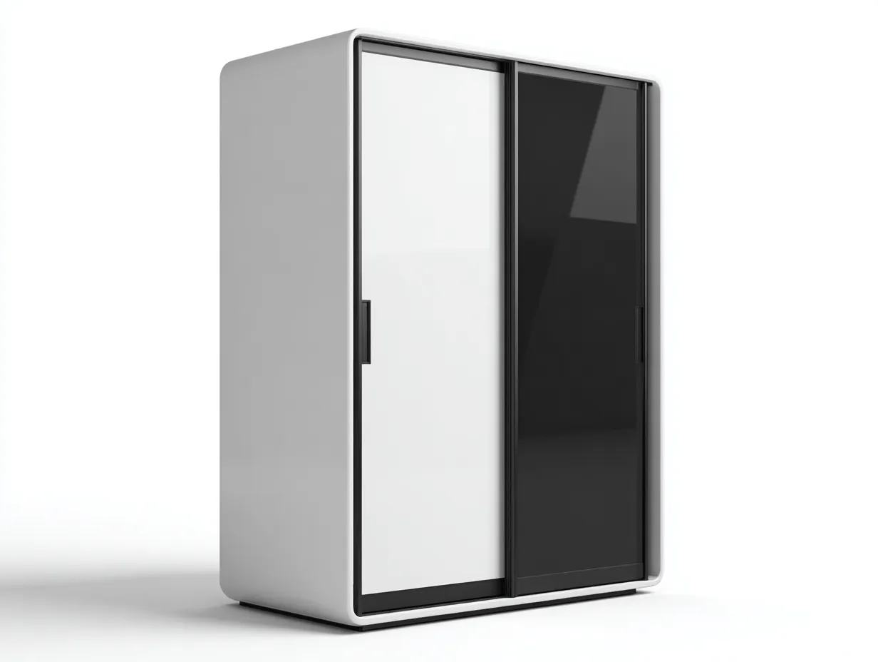 Armadio con ante scorrevoli - legno-vetro - 180x60x210 cm - bianco-nero - design moderno-Luxegetlab