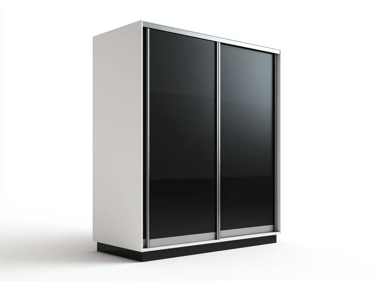 Armadio con ante scorrevoli - legno-vetro - 200x60x210 cm - bianco-nero - design moderno-Luxegetlab