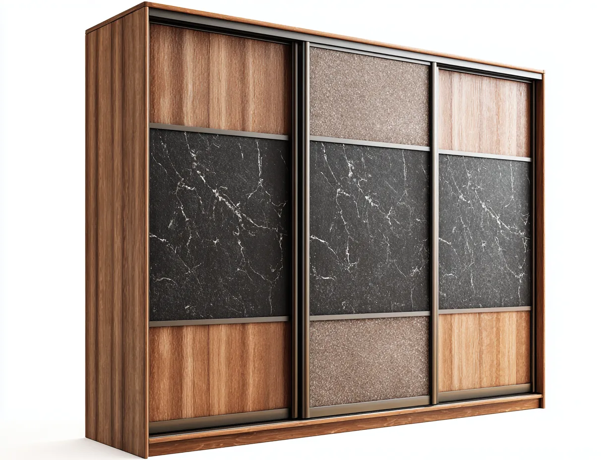 Armadio con ante scorrevoli - legno-pannello decorativo - 240x65x220 cm - marrone-nero - design moderno-Luxegetlab