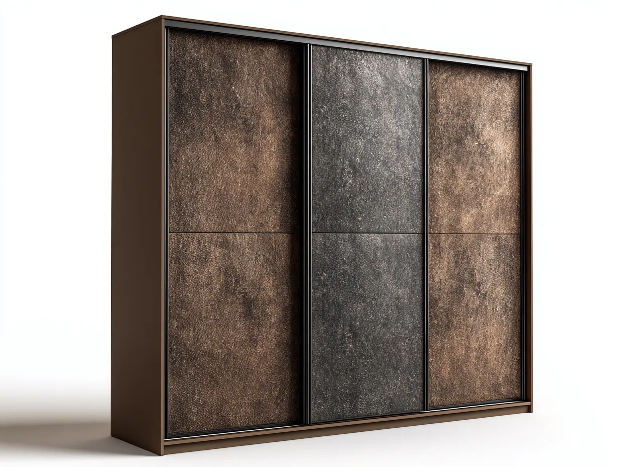 Armadio con ante scorrevoli - legno-pannello decorativo - 260x66x220 cm - marrone-nero - design moderno-Luxegetlab