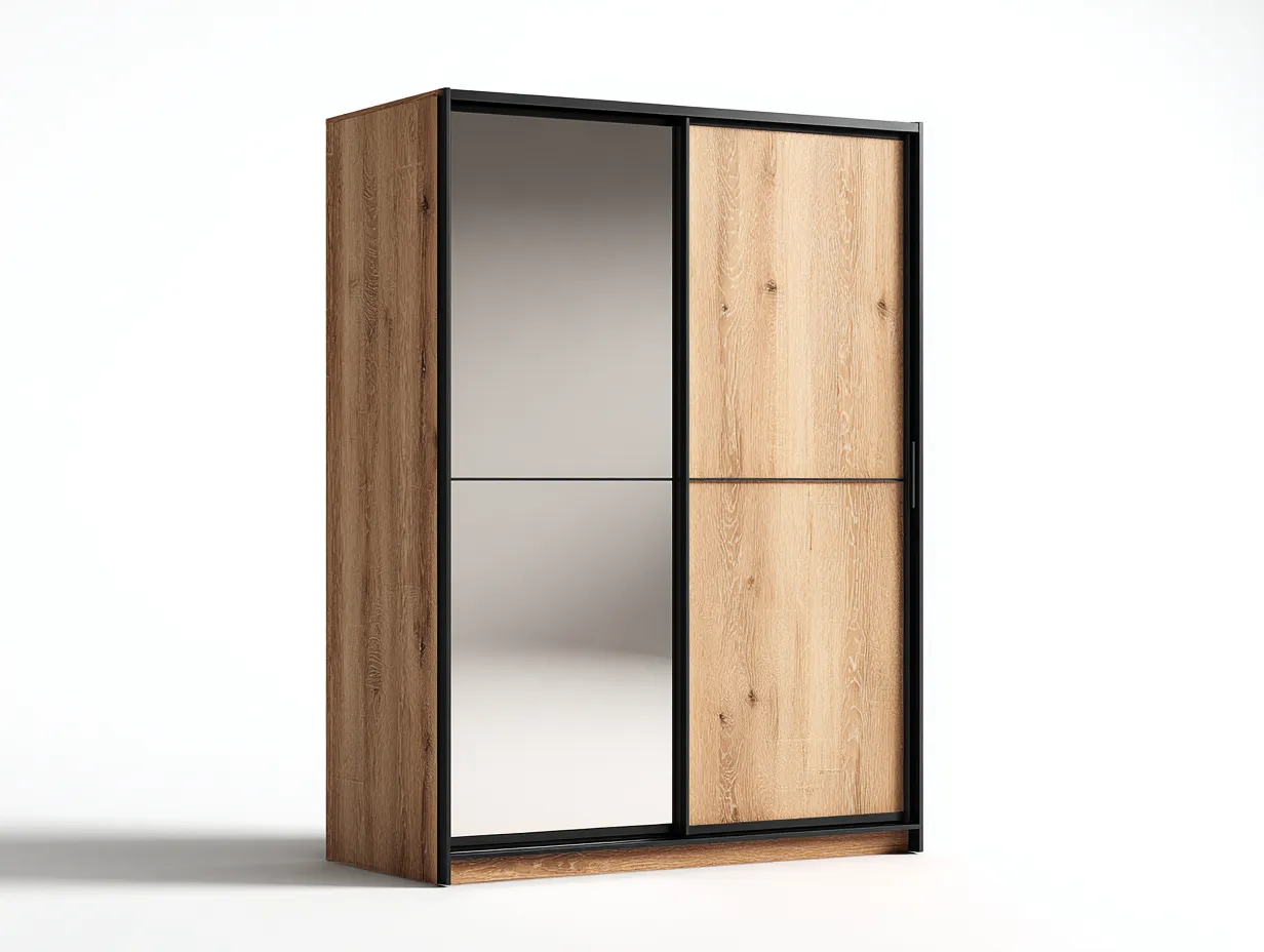 Armadio con ante scorrevoli - legno-vetro - 195x60x215 cm - marrone-nero - design moderno-Luxegetlab