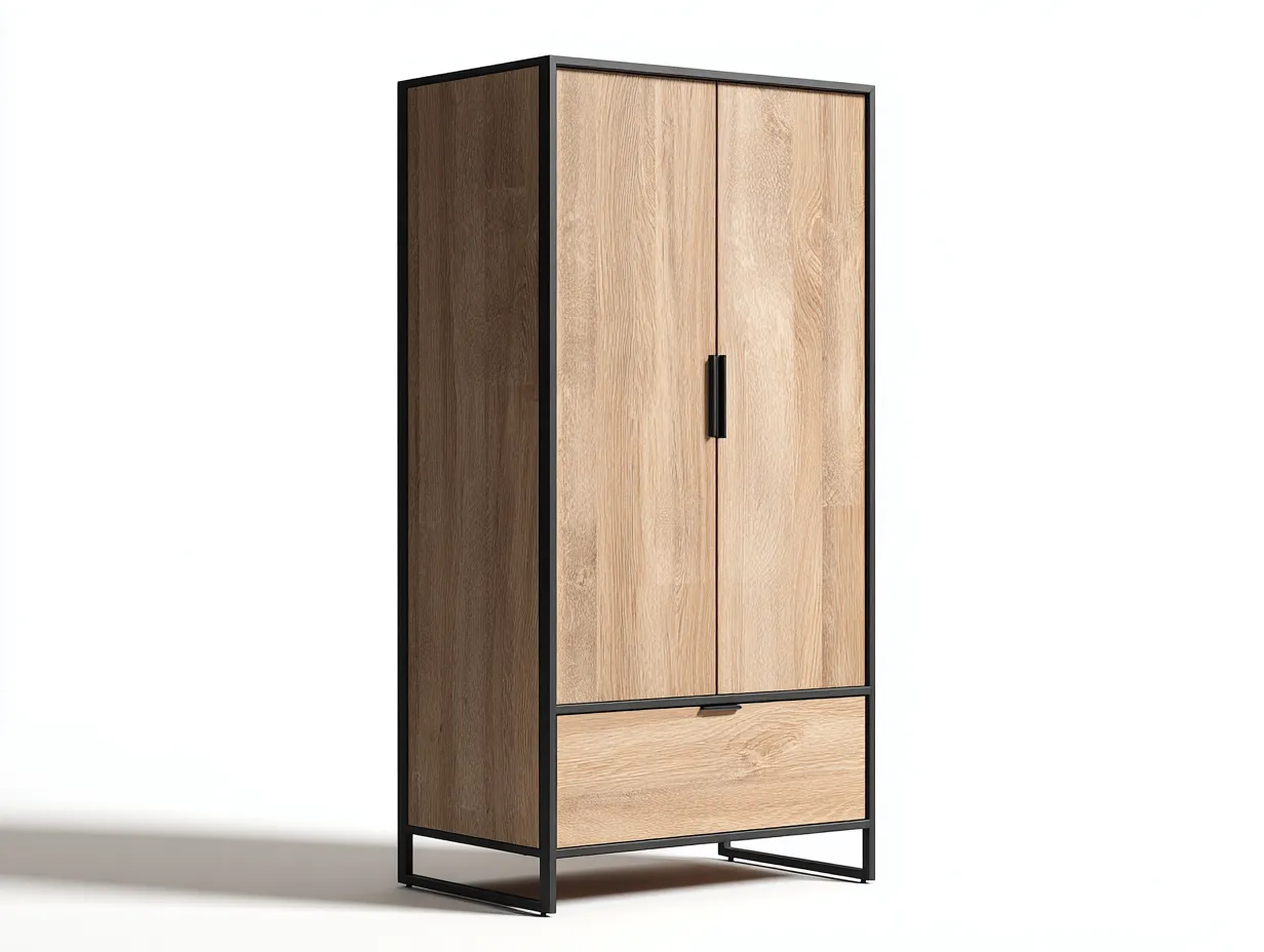 Armadio a 2 ante - legno ingegnerizzato-metallo - 104x60x195 cm - marrone - stile industriale-Luxegetlab