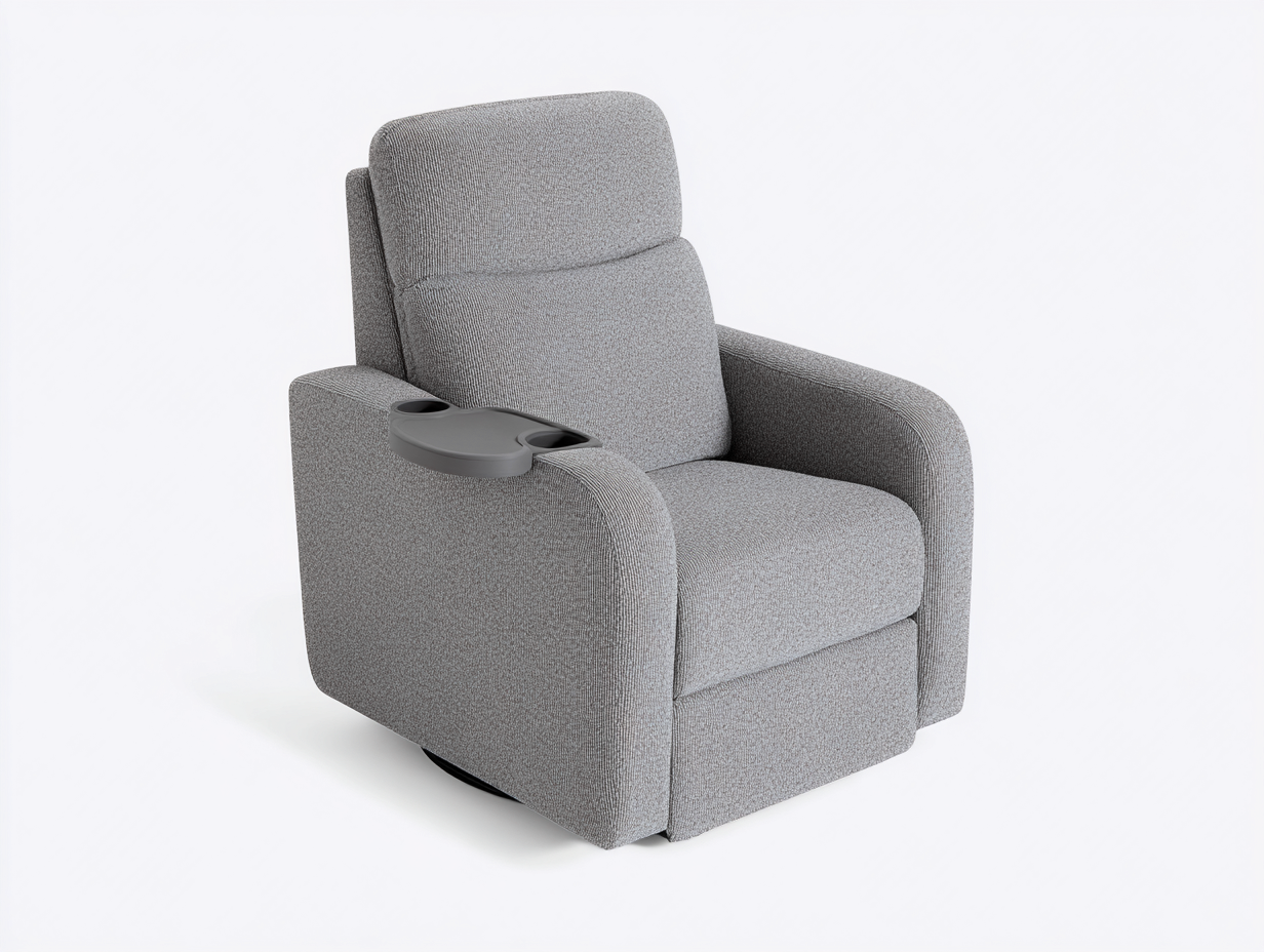 Fauteuil relax - revêtement tissu - 94x92x106 cm - gris - usage salon - fonction détente avec porte-gobelet-Nestmyhaus
