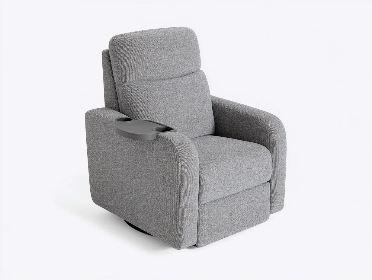 Fauteuil relax - revêtement tissu - 94x92x106 cm - gris - usage salon - fonction détente avec porte-gobelet-Nestmyhaus