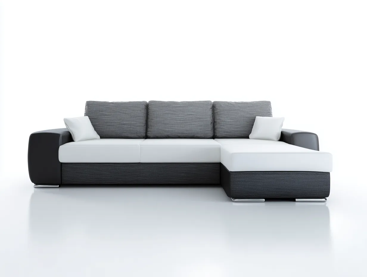 Canapé d’angle - revêtement tissu - 275x160x85 cm - grisblanc - usage salon - design contemporain-Nestmyhaus