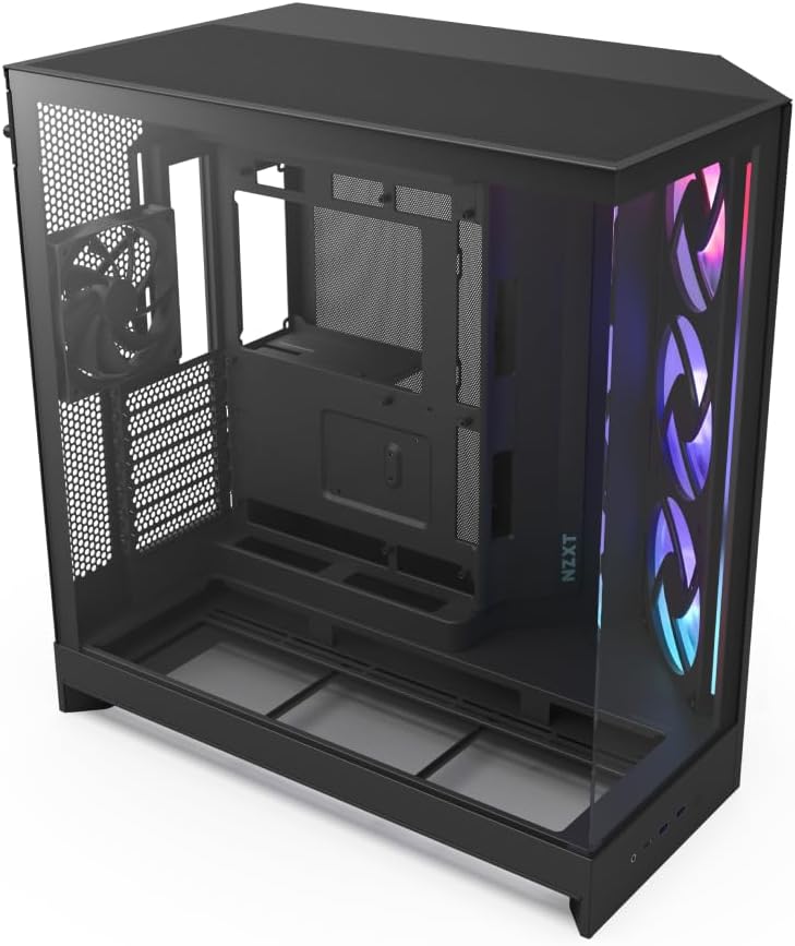 NZXT H9 Flow RGB (2025) - Grand boîtier PC ATX Mid-Tower à Double Chambre pour Flux d'air - Comprend 1 unité de Ventilateur RGB de 420 mm et 1 Ventilateur de 120 mm - Noir-Oakmypad