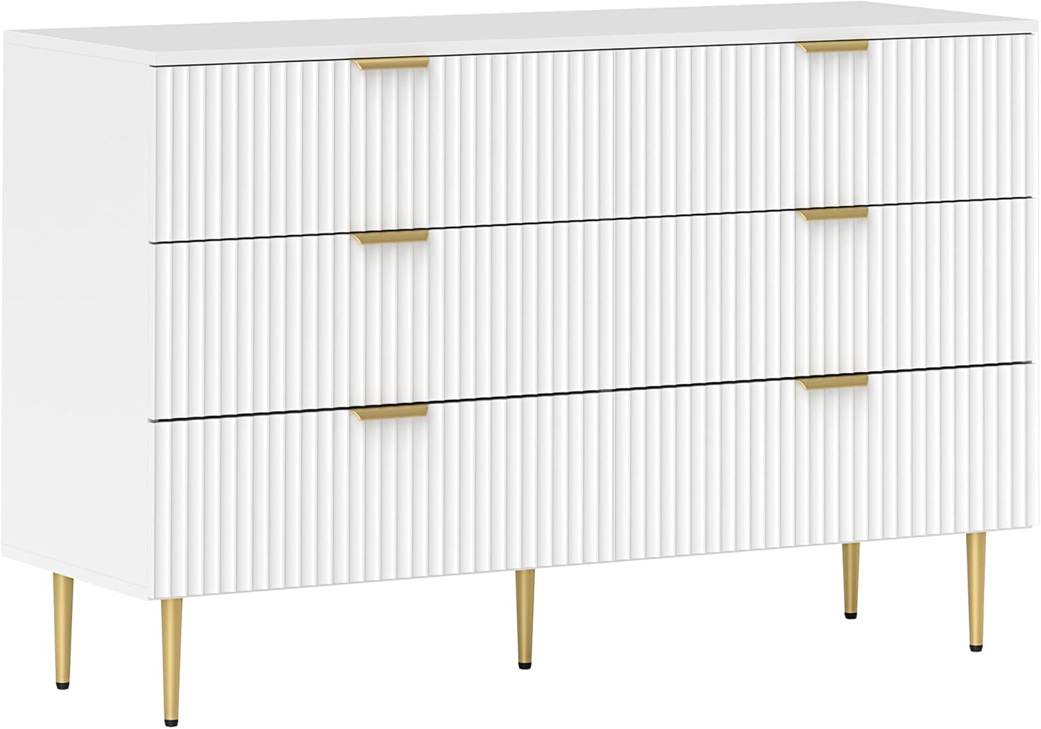 HOMCOM Commode 6 tiroirs Commode Chambre Meuble de Rangement Moderne avec poignées et Pieds dorés, pour Chambre à Coucher, Salon, dim. 120 x 40 x 76,5 cm, Blanc-Oakmypad