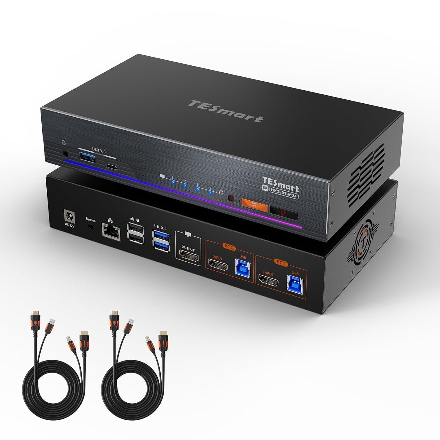TESmart 4K144Hz HDMI KVM Switch 1 Moniteurs 2 PC, 8K60Hz Commutateur KVM USB 3.0 HDMI 2.1, Simulation EDID, Réseau Gigabit, Commutation Hotkey, VRR, Câble d'entrée inclus-Oakmypad
