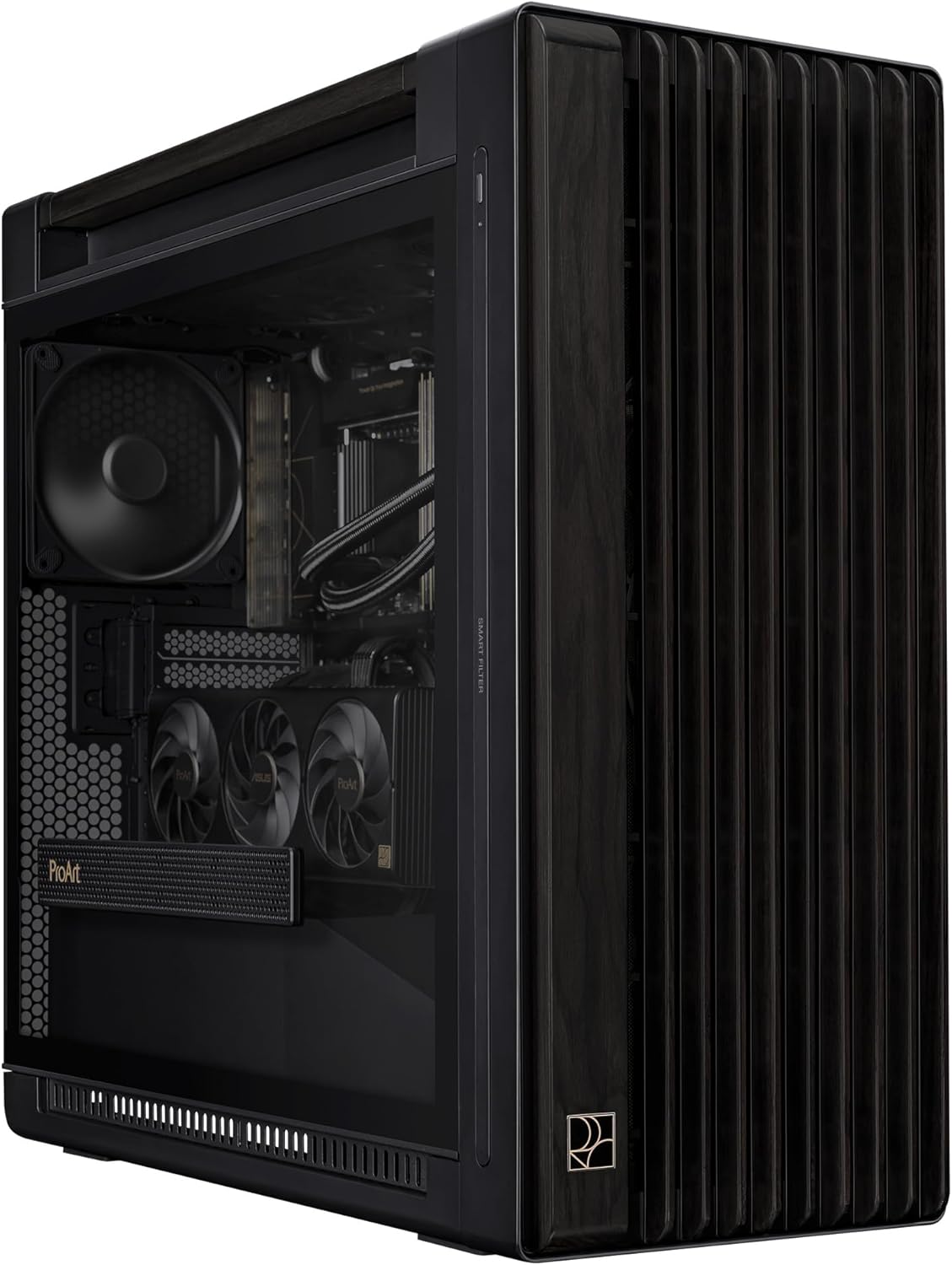 ASUS ProArt PA602 Wood Edition Paneau en Verre trempé - Boîtier PC E-ATX (Support de radiateur de 420 mm, Un Ventilateur système préinstallé de 140 mm + 2 x 200 mm, Montage sans Outil, USB 20 Gbit/s)-Oakmypad