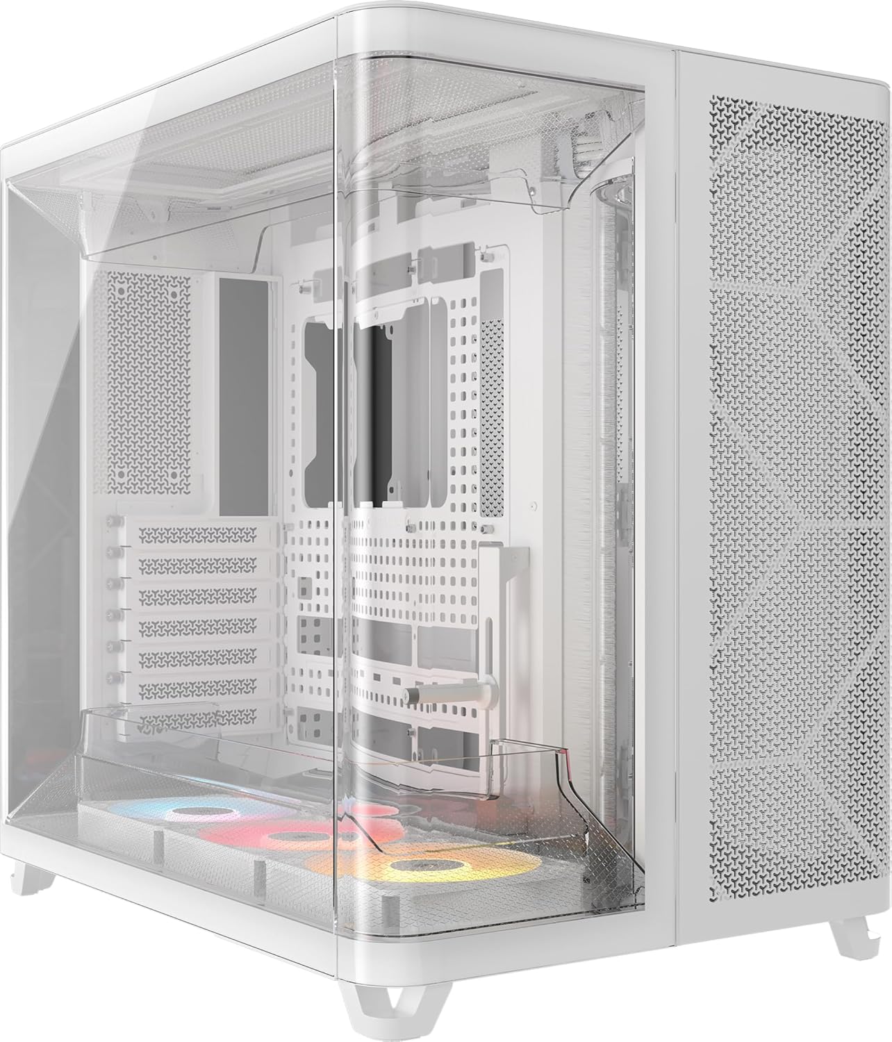 CORSAIR AIR 5400 RS-R ARGB Boîtier PC Triple Chambre Moyen-Tour Panoramique - Chambre Isolée pour AIO 360mm, Compatible Mères À Connexion Inversée, 3X Ventilateurs ARGB RS-R Inclus - Blanc-Oakmypad