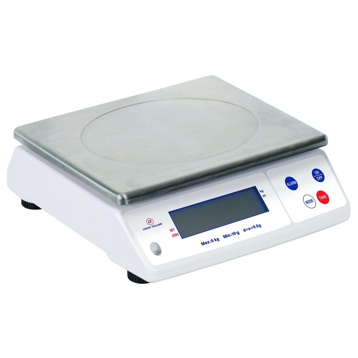 LOUIS TELLIER - Balance Électronique Professionnelle - IP53 - Alimentaire - Cuisine - Boulangerie - Charcuterie - Multifonction - Plateau Inox Amovible - 29,8 x 23,6 cm - 12 kg - Précision 1 g-Oakmypad