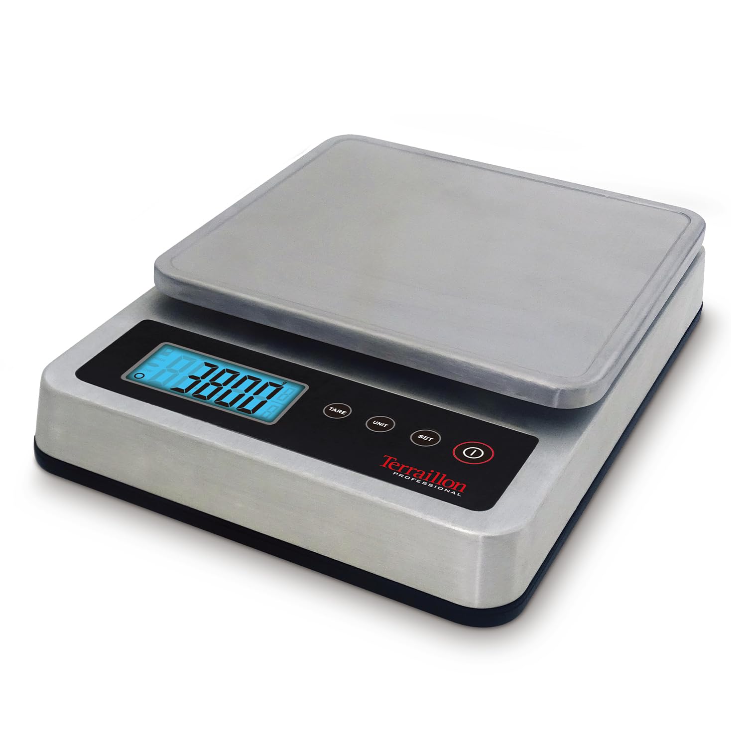 TERRAILLON - PRO 10 - Balance de cuisine électronique professionnelle, Large plateau amovible Inox 29 x 18 cm, IP67, capacité 10 kg, graduation 1 g, Ecran LED Rétroéclairé - Inox-Oakmypad